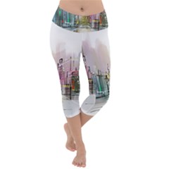 Drawing-watercolor-painting-city Lightweight Velour Capri Yoga Leggings