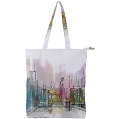 Drawing-watercolor-painting-city Double Zip Up Tote Bag by Sudhe