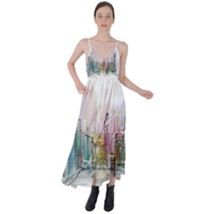 Drawing-watercolor-painting-city Tie Back Maxi Dress by Sudhe