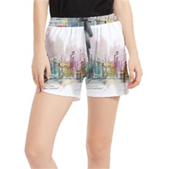 Drawing-watercolor-painting-city Runner Shorts