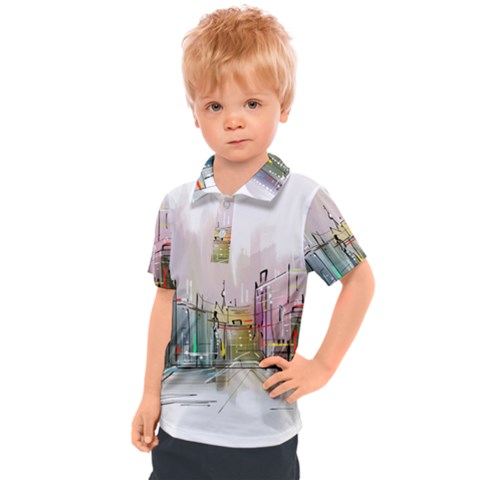 Drawing-watercolor-painting-city Kids  Polo Tee by Sudhe