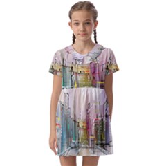 Drawing-watercolor-painting-city Kids  Asymmetric Collar Dress by Sudhe