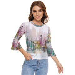 Drawing-watercolor-painting-city Bell Sleeve Top