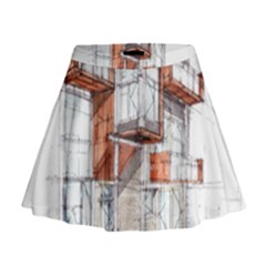 Rag-flats-onion-flats-llc-architecture-drawing Graffiti-architecture Mini Flare Skirt by Sudhe