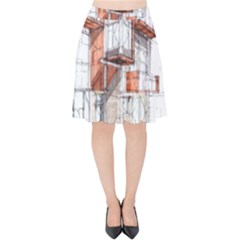 Rag-flats-onion-flats-llc-architecture-drawing Graffiti-architecture Velvet High Waist Skirt by Sudhe