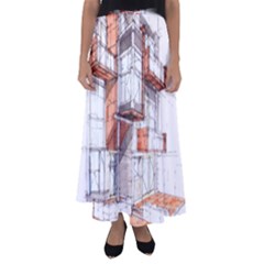 Rag-flats-onion-flats-llc-architecture-drawing Graffiti-architecture Flared Maxi Skirt by Sudhe