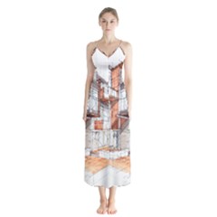 Rag-flats-onion-flats-llc-architecture-drawing Graffiti-architecture Button Up Chiffon Maxi Dress by Sudhe