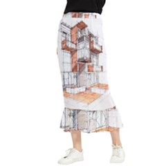 Rag-flats-onion-flats-llc-architecture-drawing Graffiti-architecture Maxi Fishtail Chiffon Skirt by Sudhe