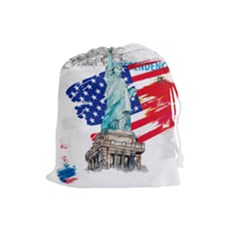 Statue Of Liberty Independence Day Poster Art Drawstring Pouch (large) by Sudhe