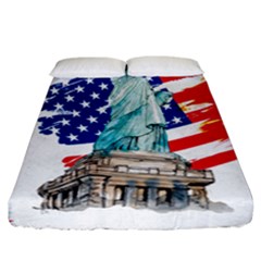 Statue Of Liberty Independence Day Poster Art Fitted Sheet (california King Size) by Sudhe