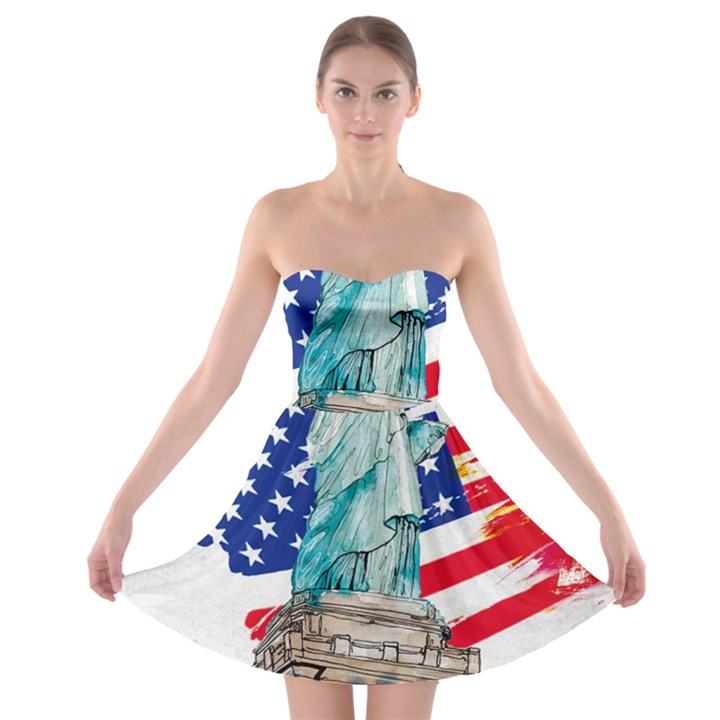 Statue Of Liberty Independence Day Poster Art Strapless Bra Top Dress