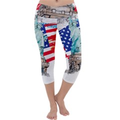 Statue Of Liberty Independence Day Poster Art Capri Yoga Leggings by Sudhe