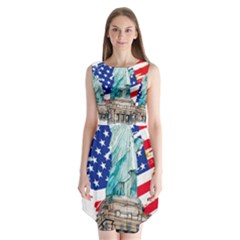 Statue Of Liberty Independence Day Poster Art Sleeveless Chiffon Dress   by Sudhe