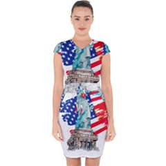 Statue Of Liberty Independence Day Poster Art Capsleeve Drawstring Dress  by Sudhe