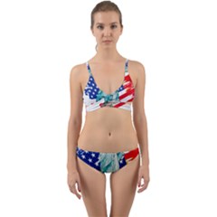 Statue Of Liberty Independence Day Poster Art Wrap Around Bikini Set by Sudhe