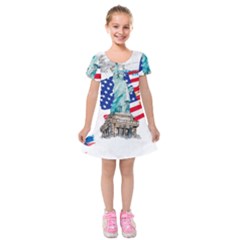 Statue Of Liberty Independence Day Poster Art Kids  Short Sleeve Velvet Dress by Sudhe