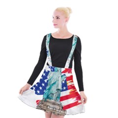 Statue Of Liberty Independence Day Poster Art Suspender Skater Skirt by Sudhe