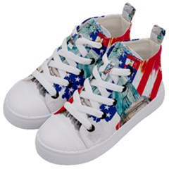 Statue Of Liberty Independence Day Poster Art Kids  Mid-top Canvas Sneakers by Sudhe