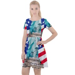 Statue Of Liberty Independence Day Poster Art Cap Sleeve Velour Dress  by Sudhe