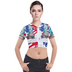 Statue Of Liberty Independence Day Poster Art Short Sleeve Cropped Jacket by Sudhe