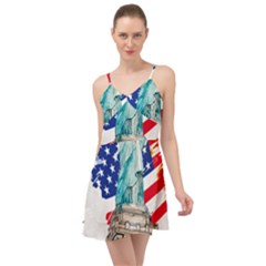 Statue Of Liberty Independence Day Poster Art Summer Time Chiffon Dress by Sudhe