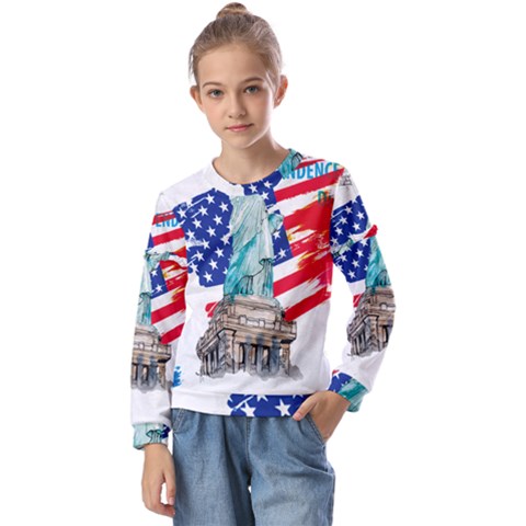 Statue Of Liberty Independence Day Poster Art Kids  Long Sleeve Tee With Frill  by Sudhe