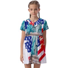 Statue Of Liberty Independence Day Poster Art Kids  Asymmetric Collar Dress by Sudhe