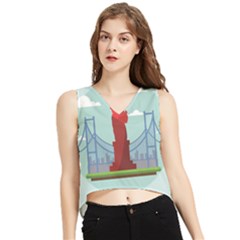 New-york-usa-liberty-landmark V-neck Cropped Tank Top by Sudhe