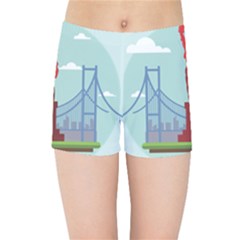 New-york-usa-liberty-landmark Kids  Sports Shorts by Sudhe