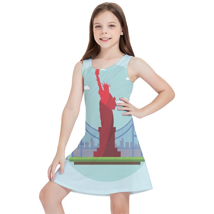 New-york-usa-liberty-landmark Kids  Lightweight Sleeveless Dress