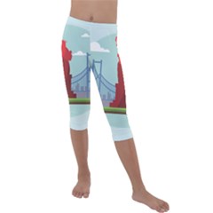 New-york-usa-liberty-landmark Kids  Lightweight Velour Capri Leggings  by Sudhe