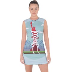 New-york-usa-liberty-landmark Lace Up Front Bodycon Dress by Sudhe