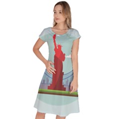 New-york-usa-liberty-landmark Classic Short Sleeve Dress by Sudhe