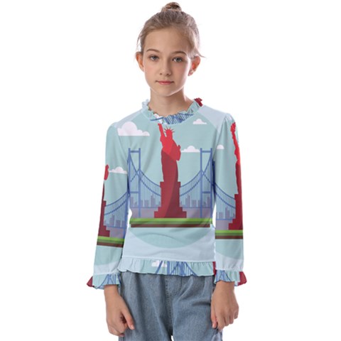 New-york-usa-liberty-landmark Kids  Frill Detail Tee by Sudhe