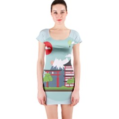 Japan-landmark-landscape-view Short Sleeve Bodycon Dress by Sudhe