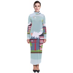 Japan-landmark-landscape-view Turtleneck Maxi Dress by Sudhe