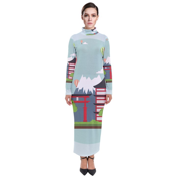 Japan-landmark-landscape-view Turtleneck Maxi Dress