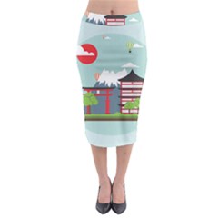 Japan-landmark-landscape-view Midi Pencil Skirt by Sudhe