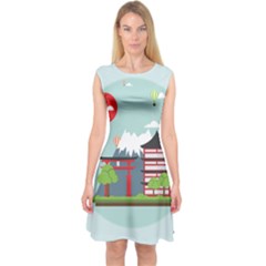 Japan-landmark-landscape-view Capsleeve Midi Dress