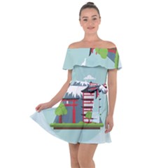 Japan-landmark-landscape-view Off Shoulder Velour Dress by Sudhe