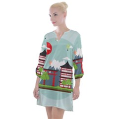 Japan-landmark-landscape-view Open Neck Shift Dress by Sudhe