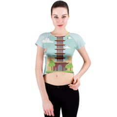 China-landmark-landscape-chinese Crew Neck Crop Top by Sudhe