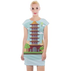 China-landmark-landscape-chinese Cap Sleeve Bodycon Dress