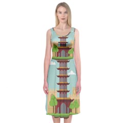 China-landmark-landscape-chinese Midi Sleeveless Dress by Sudhe