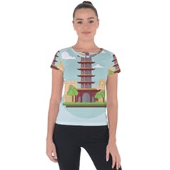 China-landmark-landscape-chinese Short Sleeve Sports Top  by Sudhe