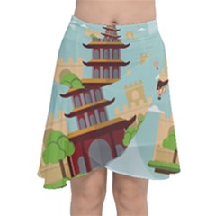 China-landmark-landscape-chinese Chiffon Wrap Front Skirt by Sudhe