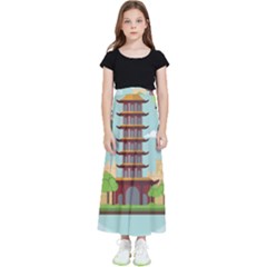 China-landmark-landscape-chinese Kids  Flared Maxi Skirt