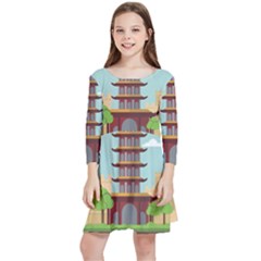 China-landmark-landscape-chinese Kids  Quarter Sleeve Skater Dress