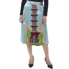 China-landmark-landscape-chinese Classic Velour Midi Skirt  by Sudhe