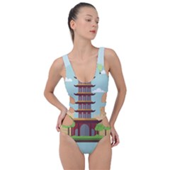 China-landmark-landscape-chinese Side Cut Out Swimsuit by Sudhe